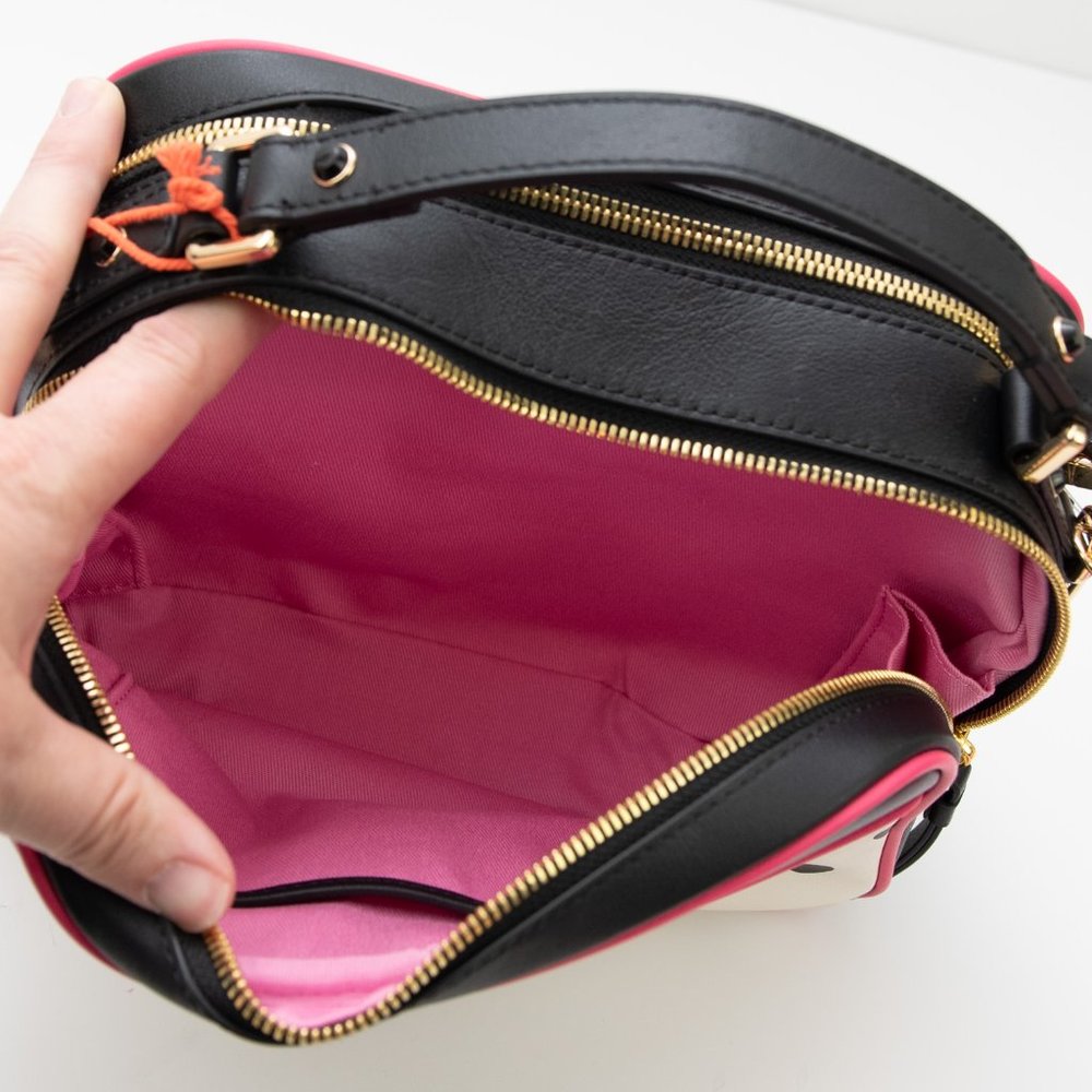 LDT "Jill" Purse Leather Crossbody Polkadot Lunchbag Bag Black Pink Gold New - Picture 12 of 15